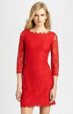 Diane Von Furstenberg DVF Sz 10 Zarita Red Lace Mini Dress Cocktail Event Dress